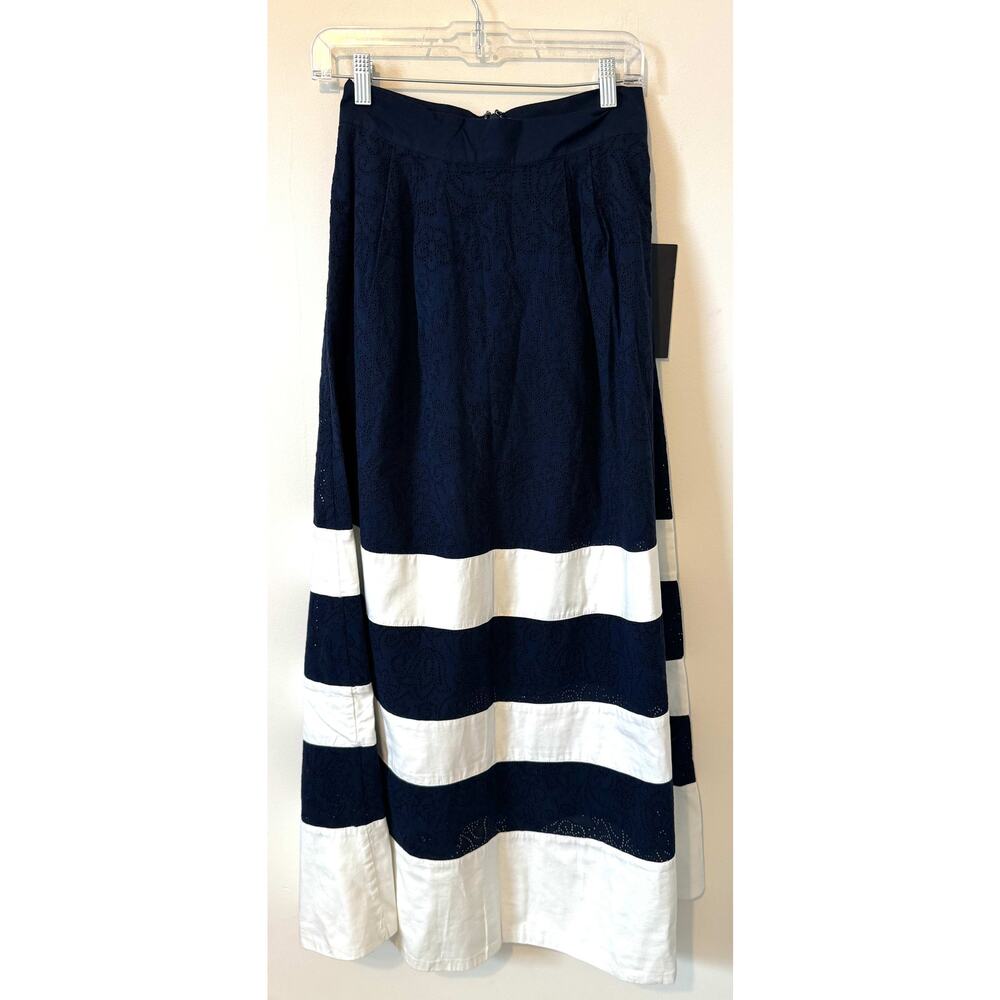 Tuckernuck Stripe Eyelet Pocket Maxi Skirt Navy Blue White Size Small NEW - Picture 5 of 14
